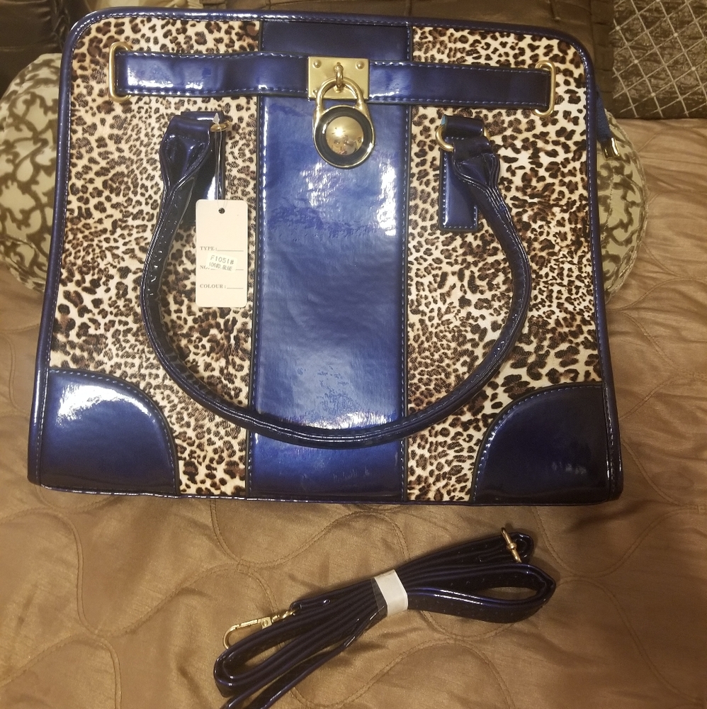 Dark electric blue & animal print handbag